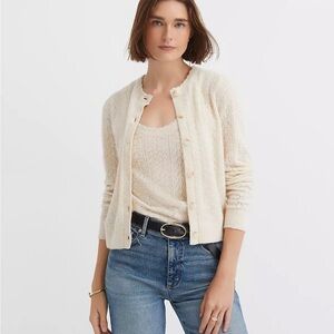NWT LOFT Scalloped Pointelle Cardigan + Sweater Tank Set | Whitecap | Medium
